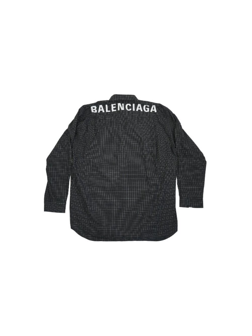 Balenciaga Men Plaid Button Down Shirt Black Red Grid Back Logo Long Sleeve